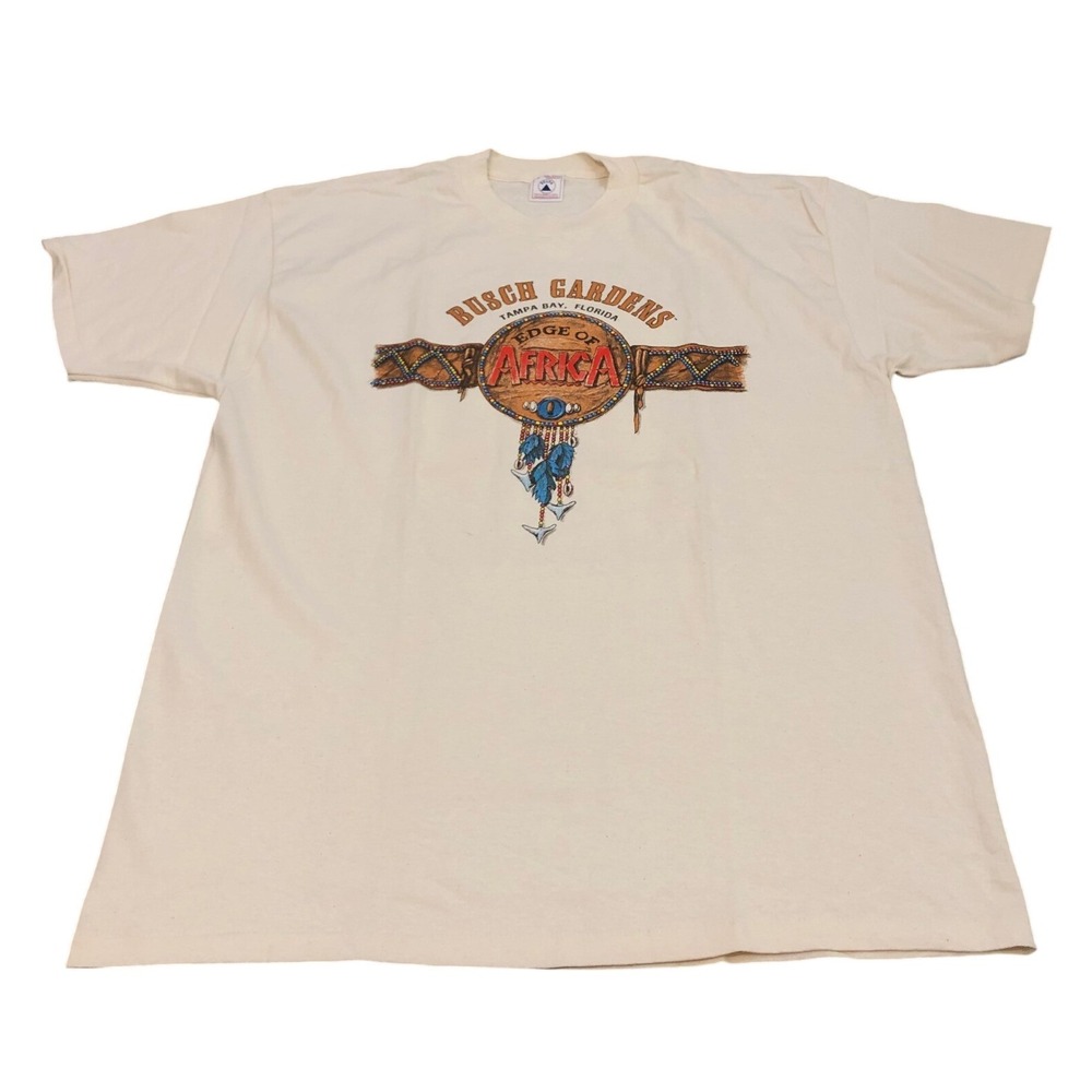 Delta Busch Gardens T Shirt Mens XL Cream Edge of Africa Vintage 90s Graphic